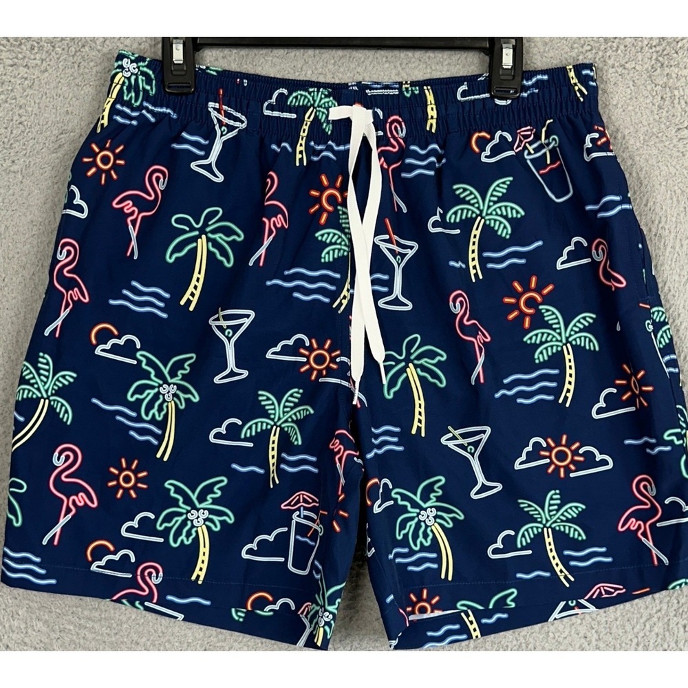 Chubbies Swim Trunks Mens XL Navy Neon Tropical Flamingo Mesh Lined Board Shorts